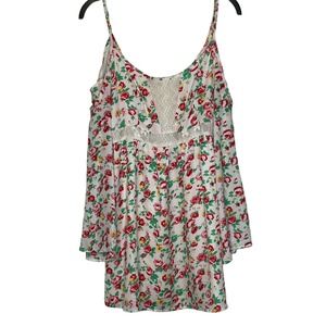 Altard State Cold Shoulder Floral Boho Mesh Lace Flowy Tunic Top Small Women